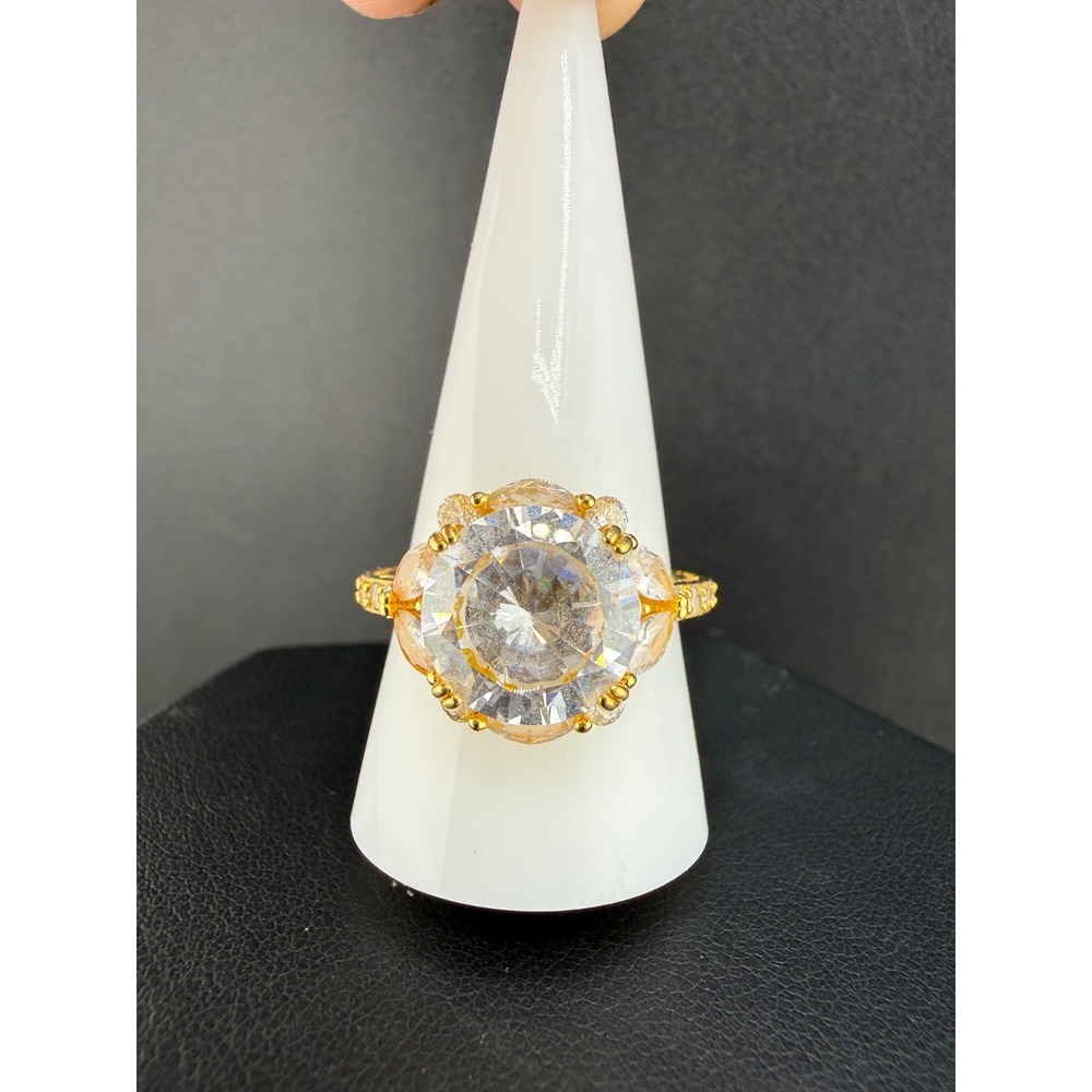 Sterling Cocktail Ring Gold Rhinestone Signed 9.75